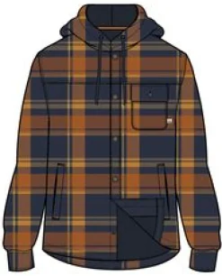 Shirts|Shirts|Passenger Sherwood Check Hooded Shirt Jacket - Rich Navy/Burnt Orange RichNavy/BurntOrange