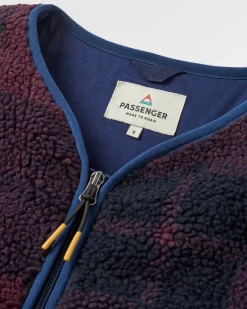 Fleece|Fleece|Passenger Tawny Recycled Deep-Pile Sherpa Jacket - Deep Plum/Deep Navy Check DeepPlum/DeepNavyCheck