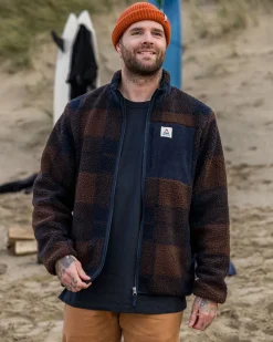 Fleece|Fleece|Passenger Trekker Recycled Deep-Pile Sherpa Fleece - Chestnut/Deep Navy Check Chestnut/DeepNavyCheck
