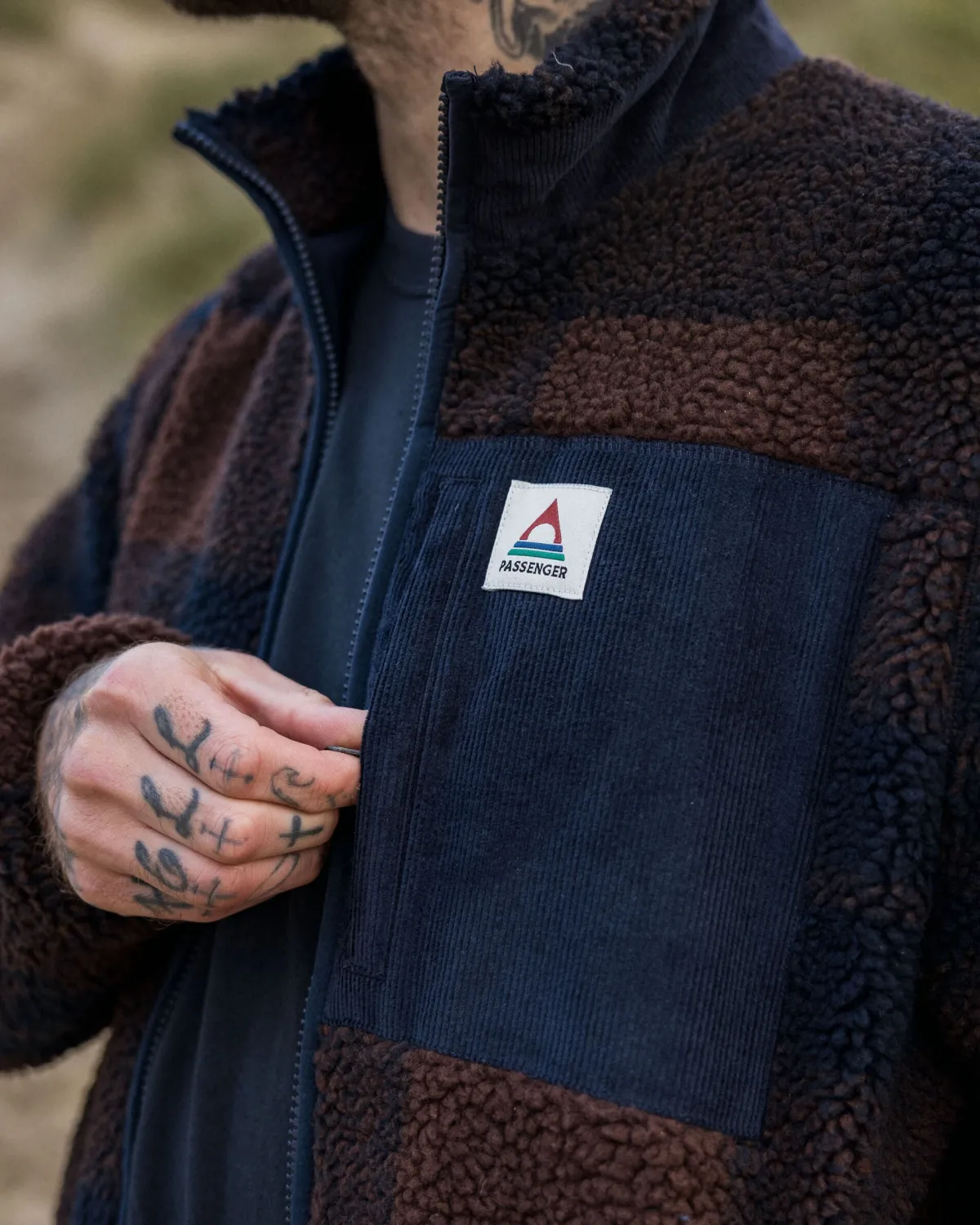 Fleece|Fleece|Passenger Trekker Recycled Deep-Pile Sherpa Fleece - Chestnut/Deep Navy Check Chestnut/DeepNavyCheck