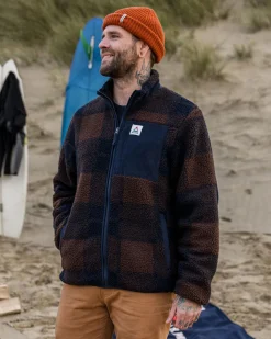 Fleece|Fleece|Passenger Trekker Recycled Deep-Pile Sherpa Fleece - Chestnut/Deep Navy Check Chestnut/DeepNavyCheck
