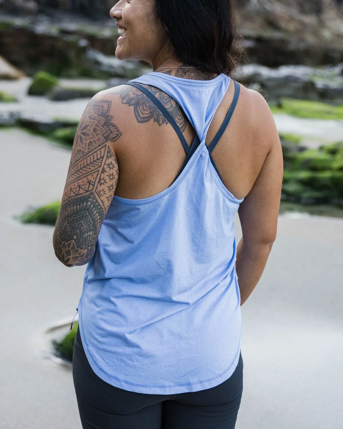 Tops|Tank Tops|Passenger Twist Recycled Marl Active Tank Top - Cornflower Marl CornflowerMarl
