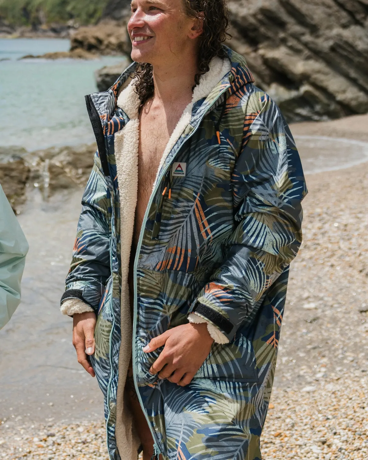 Changing Robes & Surf Ponchos|Changing Robes & Surf Ponchos|Passenger Waves Recycled Sherpa Lined Changing Robe - Palm Camo Apricot PalmCamoApricot
