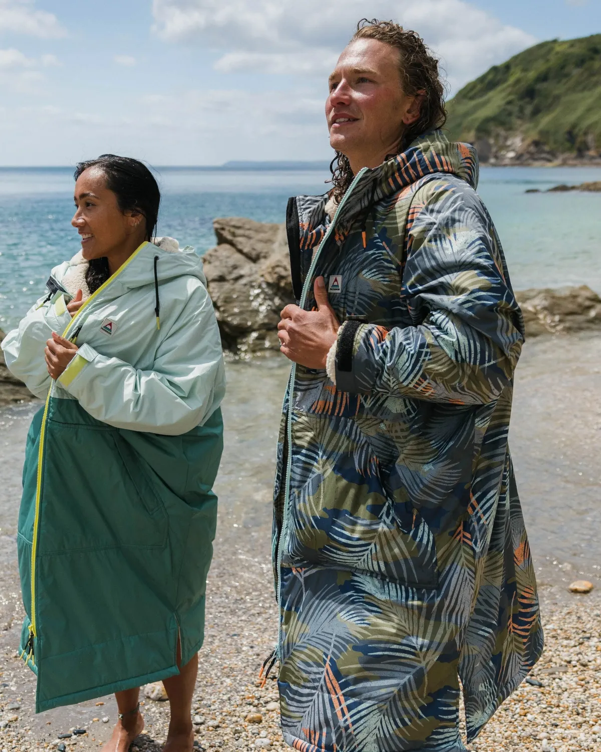 Changing Robes & Surf Ponchos|Changing Robes & Surf Ponchos|Passenger Waves Recycled Sherpa Lined Changing Robe - Palm Camo Apricot PalmCamoApricot