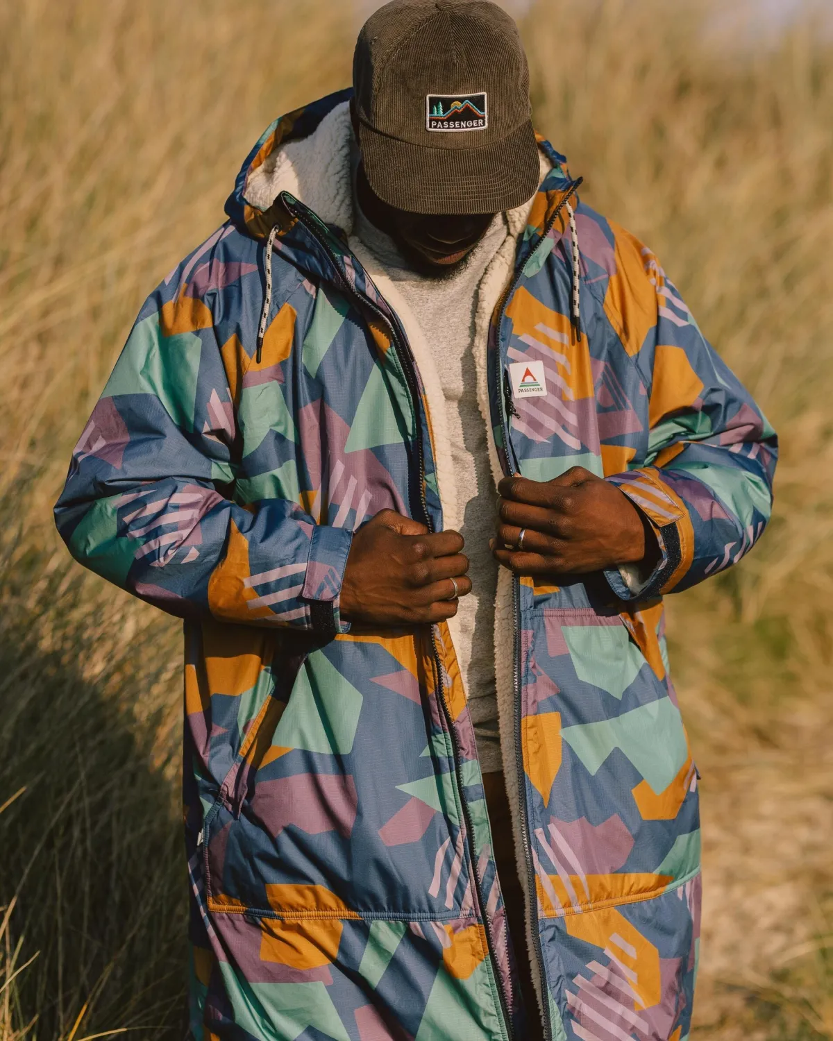 Surf Accessories|Surf Accessories|Passenger Waves Recycled Sherpa Lined Changing Robe - Deep Blue Camo Pattern DeepBlueCamoPattern