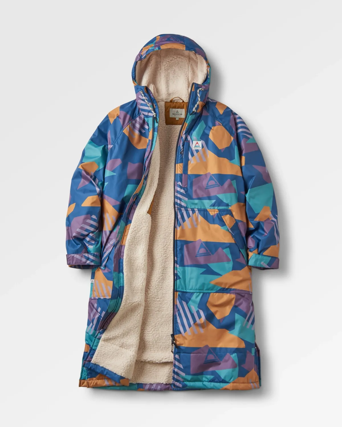 Surf Accessories|Surf Accessories|Passenger Waves Recycled Sherpa Lined Changing Robe - Deep Blue Camo Pattern DeepBlueCamoPattern