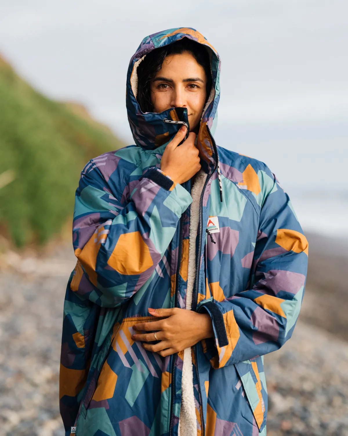 Surf Accessories|Surf Accessories|Passenger Waves Recycled Sherpa Lined Changing Robe - Deep Blue Camo Pattern DeepBlueCamoPattern