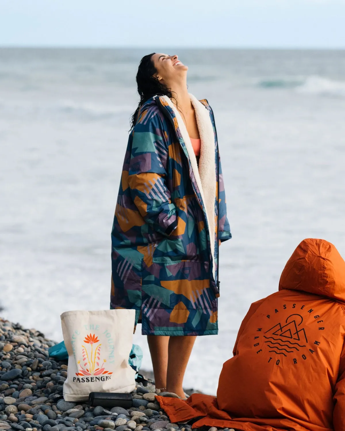 Surf Accessories|Surf Accessories|Passenger Waves Recycled Sherpa Lined Changing Robe - Deep Blue Camo Pattern DeepBlueCamoPattern