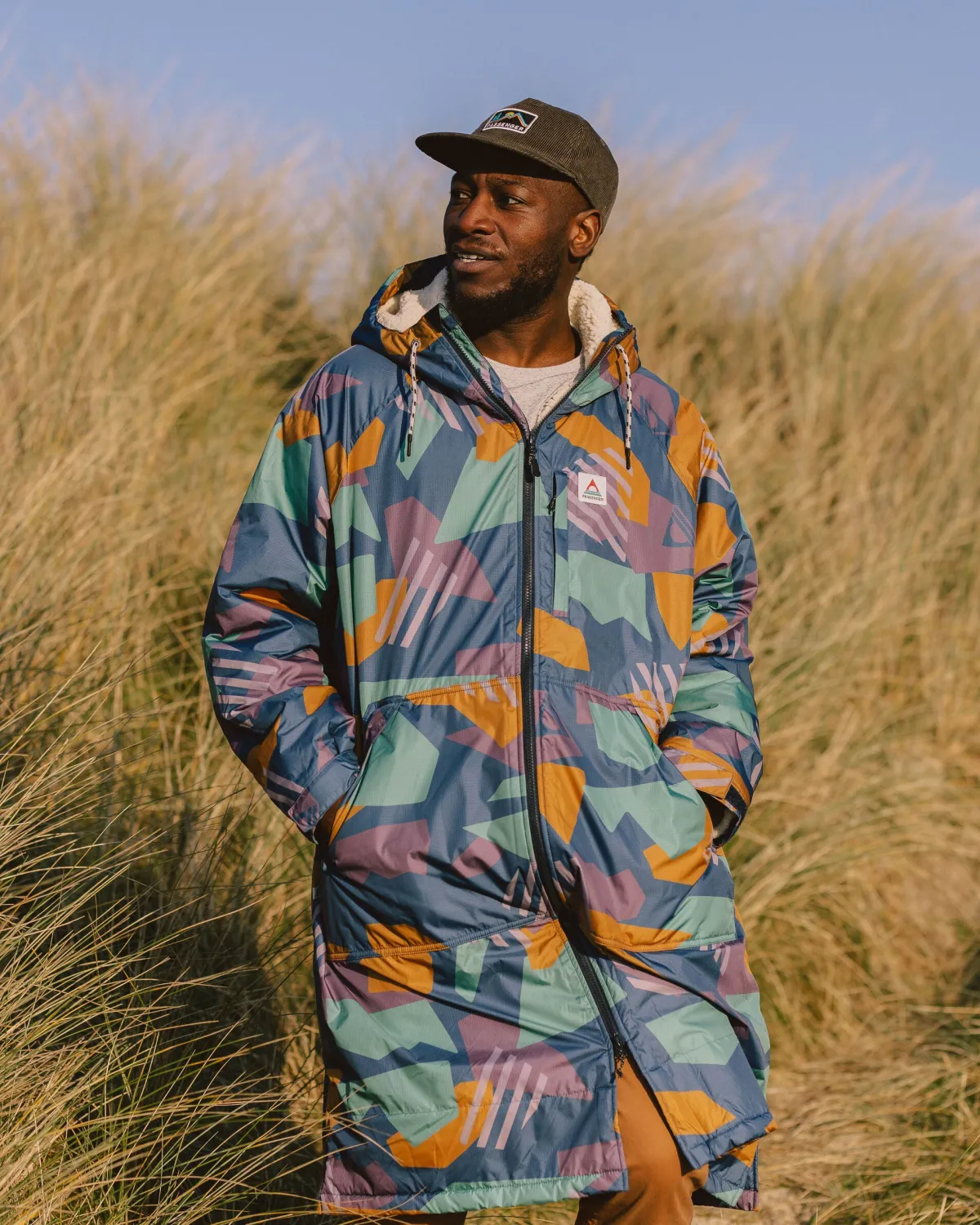 Surf Accessories|Surf Accessories|Passenger Waves Recycled Sherpa Lined Changing Robe - Deep Blue Camo Pattern DeepBlueCamoPattern