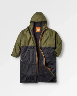 Surf Accessories|Surf Accessories|Passenger Waves Recycled Sherpa Lined Changing Robe - Black/Khaki Green Black/KhakiGreen