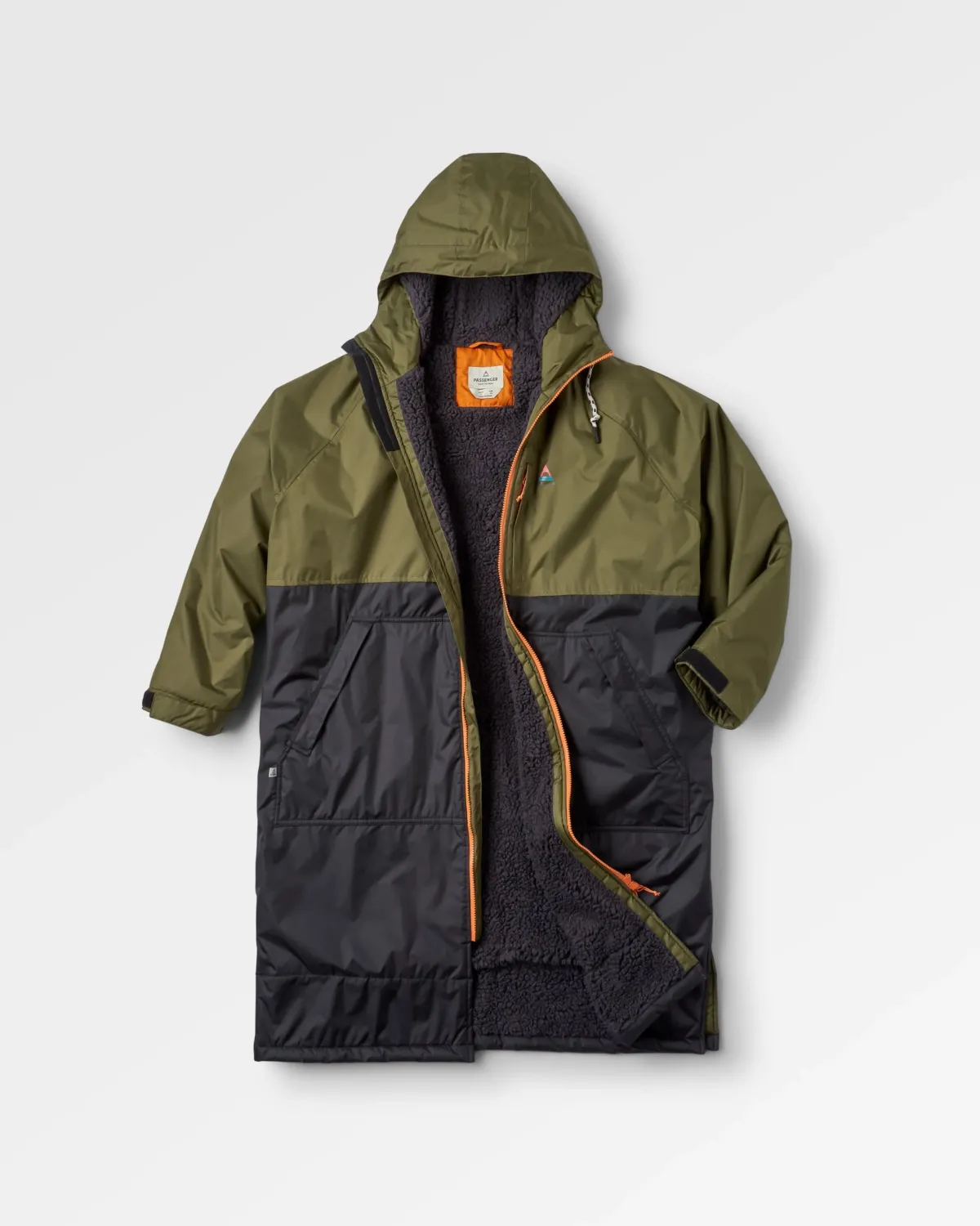 Surf Accessories|Surf Accessories|Passenger Waves Recycled Sherpa Lined Changing Robe - Black/Khaki Green Black/KhakiGreen