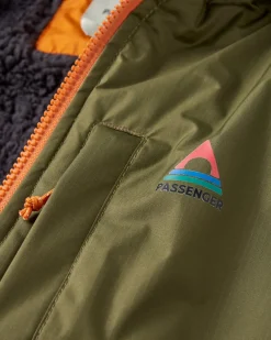 Surf Accessories|Surf Accessories|Passenger Waves Recycled Sherpa Lined Changing Robe - Black/Khaki Green Black/KhakiGreen