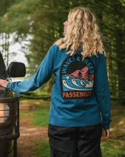 T-Shirts & Tank Tops|Passenger Waves u0026 Trees Recycled Cotton Long Sleeve T-Shirt - Tidal Blue TidalBlue