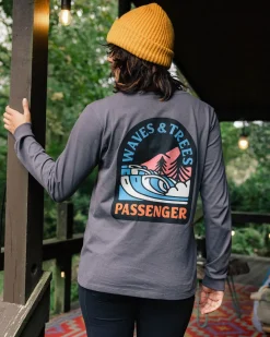 T-Shirts & Tank Tops|Passenger Waves u0026 Trees Recycled Long Sleeve T-Shirt - Charcoal