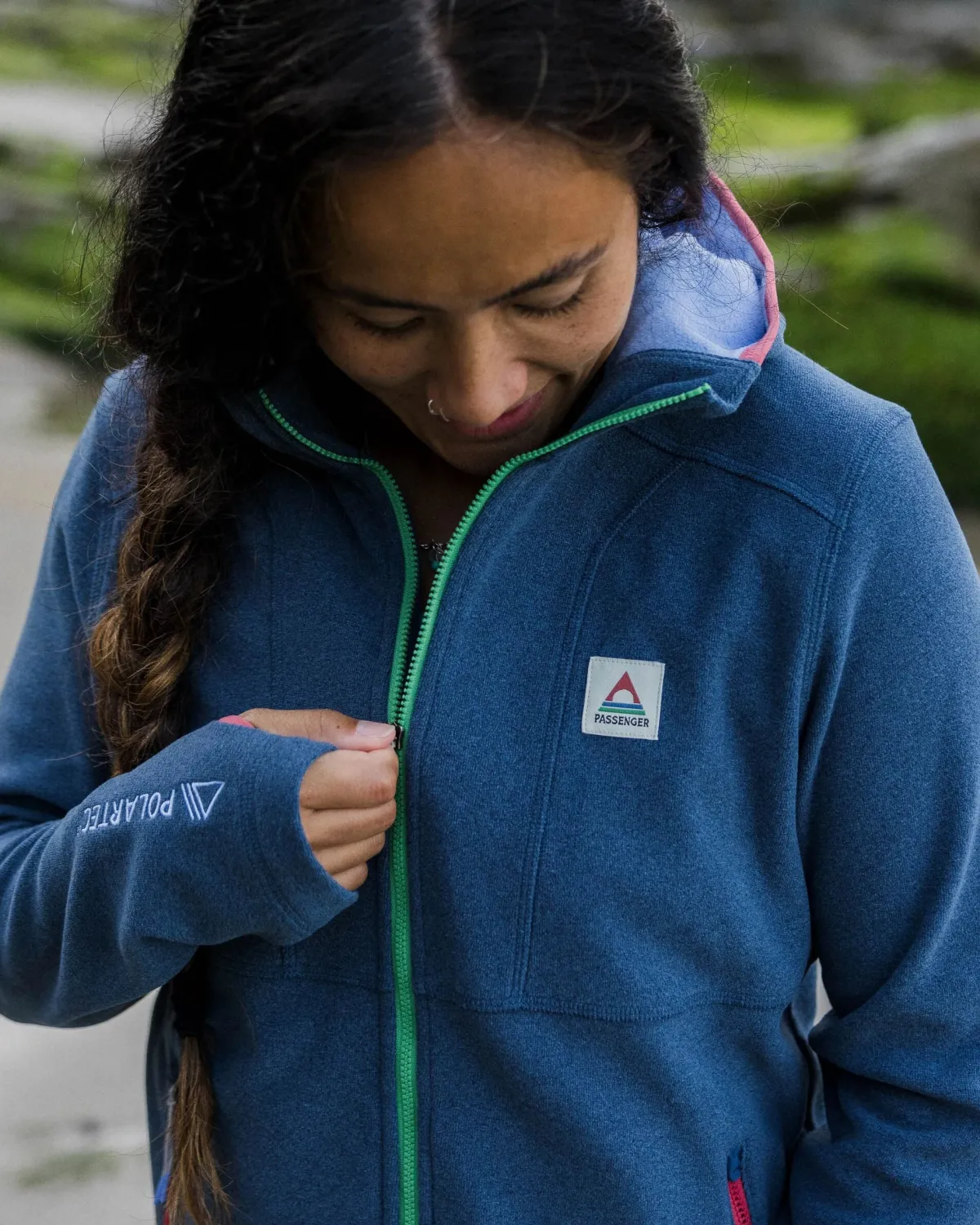 Hoodies|Tops|Passenger Women's Crest Recycled Polartec Fleece Hoodie - Dark Denim Marl DarkDenimMarl