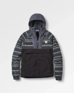 Fleece|Fleece|Passenger Woodland Hooded 1/2 Zip Recycled Polar Fleece - Mountain Geo Charcoal MountainGeoCharcoal