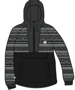 Fleece|Fleece|Passenger Woodland Hooded 1/2 Zip Recycled Polar Fleece - Mountain Geo Charcoal MountainGeoCharcoal