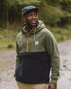 Fleece|Fleece|Passenger Woodland Hooded Half Zip Recycled Polar Fleece - True Black/ Khaki Green TrueBlack/KhakiGreen