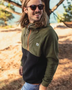 Fleece|Fleece|Passenger Woodland Hooded Half Zip Recycled Polar Fleece - True Black/ Khaki Green TrueBlack/KhakiGreen