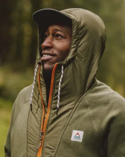 Fleece|Fleece|Passenger Woodland Hooded Half Zip Recycled Polar Fleece - True Black/ Khaki Green TrueBlack/KhakiGreen