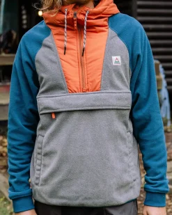 Fleece|Fleece|Passenger Woodland Hooded Half Zip Recycled Polar Fleece - Grey Marl/ Tidal Blue GreyMarl/TidalBlue