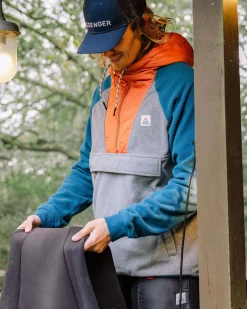 Fleece|Fleece|Passenger Woodland Hooded Half Zip Recycled Polar Fleece - Grey Marl/ Tidal Blue GreyMarl/TidalBlue