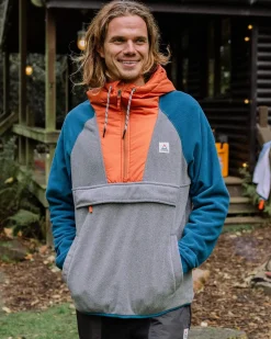 Fleece|Fleece|Passenger Woodland Hooded Half Zip Recycled Polar Fleece - Grey Marl/ Tidal Blue GreyMarl/TidalBlue